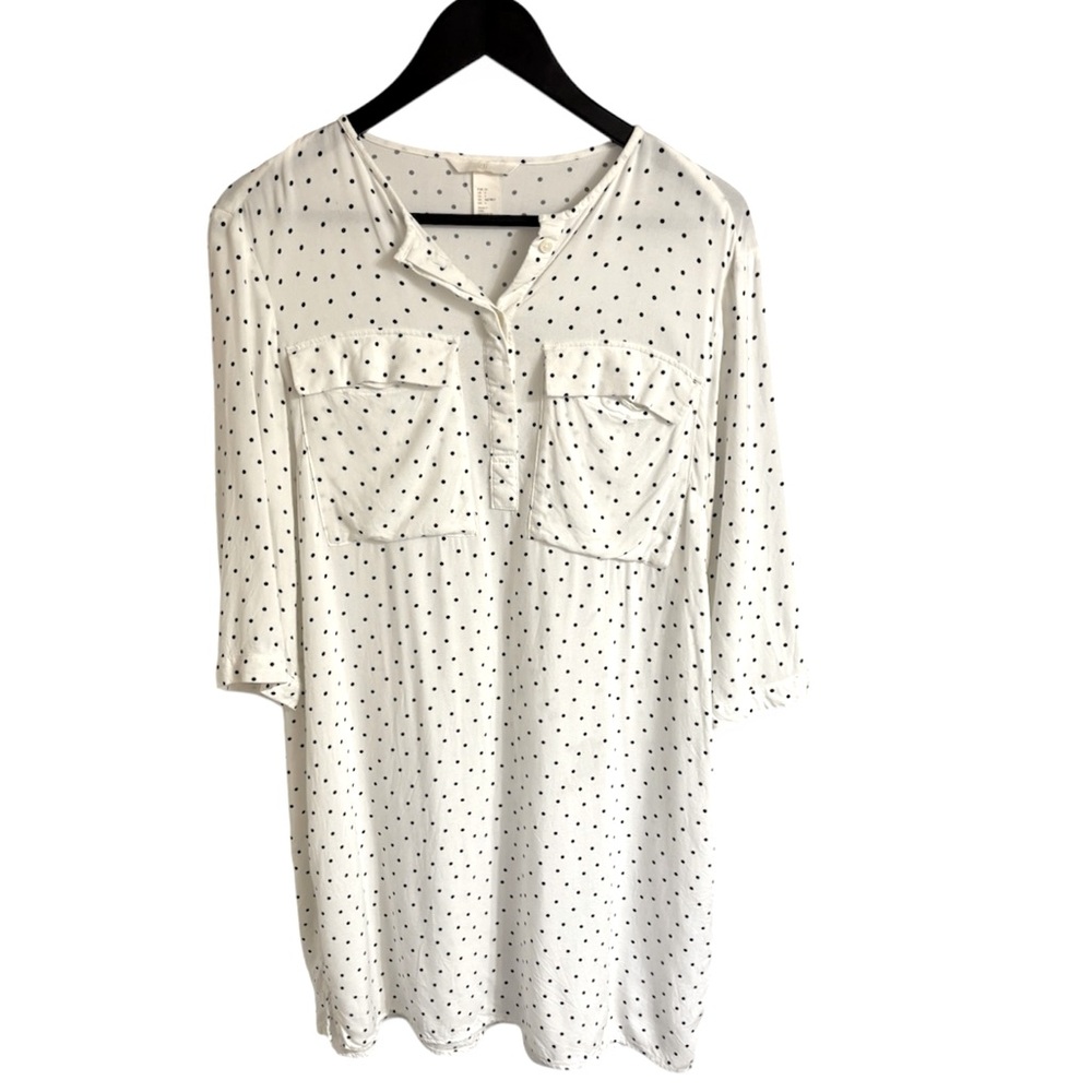 White Polka Dot Women's Tunic Top or Mini Dress